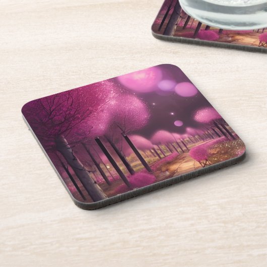 Dreamy Pink Nightscape Getränkeuntersetzer (Linke Seite)