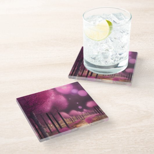Dreamy Pink Nightscape Glasuntersetzer (Schrägansicht)