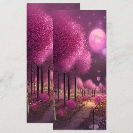 Dreamy Pink Nightscape Lesezeichen Menükarte (Vorne/Hinten)