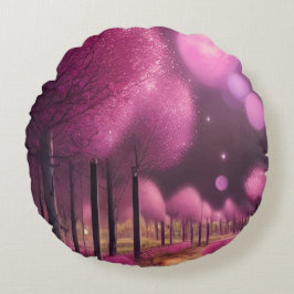 Dreamy Pink Nightscape Rundes Kissen