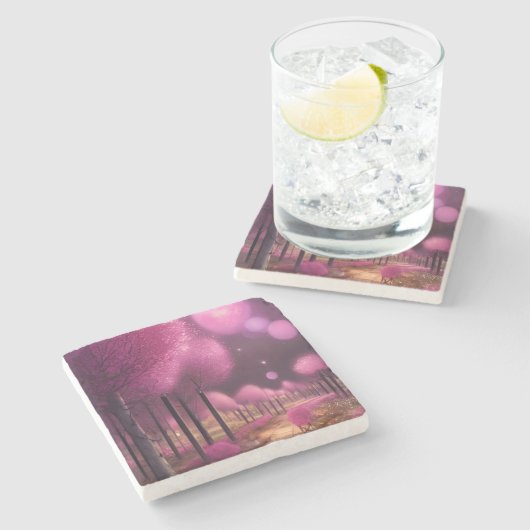 Dreamy Pink Nightscape Steinuntersetzer (Seitenansicht)