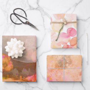 Dreamy Pink Orange Wasserfarben Trio Geschenkpapier Set