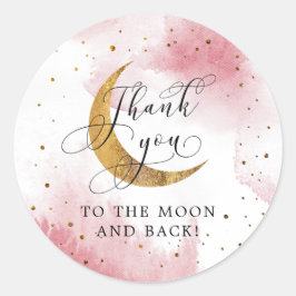 Dreamy Pink Over the Moon Girl Birthday Party Runder Aufkleber