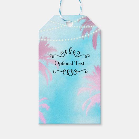 Dreamy Pink Palm Trees Blue Sky String Lights Geschenkanhänger (Vorderseite)