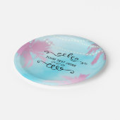 Dreamy Pink Palm Trees Blue Sky String Lights Pappteller (Schrägansicht)