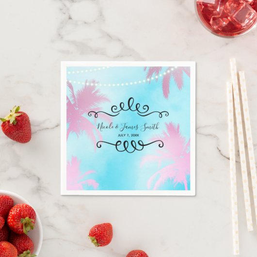 Dreamy Pink Palm Trees & Blue Sky String Lights Serviette (Beispiel)