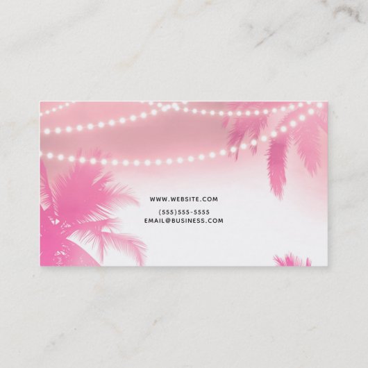 Dreamy Pink Palm Trees & String Lights Beachy Glam Visitenkarte (Rückseite)