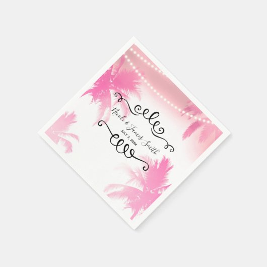 Dreamy Pink Palm Trees & String Lights Party Serviette (Ecke)