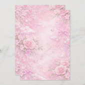 Dreamy Pink Rose Floral Pattern Pearls Bows Sparks Einladung (Vorne/Hinten)