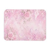 Dreamy Pink Rose Floral Pattern Pearls Bows Sparks Magnet (Horizontal)