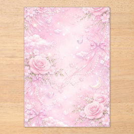 Dreamy Pink Rose Floral Pearls Bows Sparkle Pastel Acryleinladungen