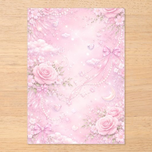 Dreamy Pink Rose Floral Pearls Bows Sparkle Pastel Acryleinladungen (Vorderseite)