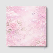 Dreamy Pink Rose Floral Pearls Bows Sparkle Pastel Gästebuch (Rückseite)