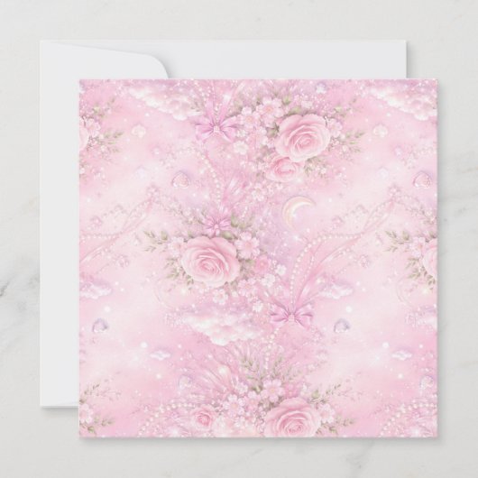 Dreamy Pink Rose Floral Pearls Bows Sparkle Pastel Save The Date (Vorderseite)