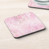 Dreamy Pink Rose Floral Pearls Bows Sparkles Getränkeuntersetzer (Linke Seite)