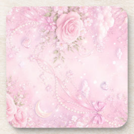 Dreamy Pink Rose Floral Pearls Bows Sparkles Getränkeuntersetzer