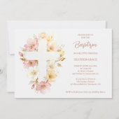 Dreamy Pink Shades Floral Cross-Shape Baptism Einladung (Vorderseite)