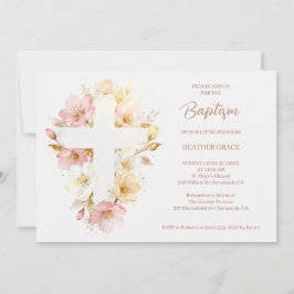 Dreamy Pink Shades Floral Cross-Shape Baptism Einladung