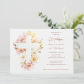 Dreamy Pink Shades Floral Cross-Shape Baptism Einladung (Stehend Vorderseite)