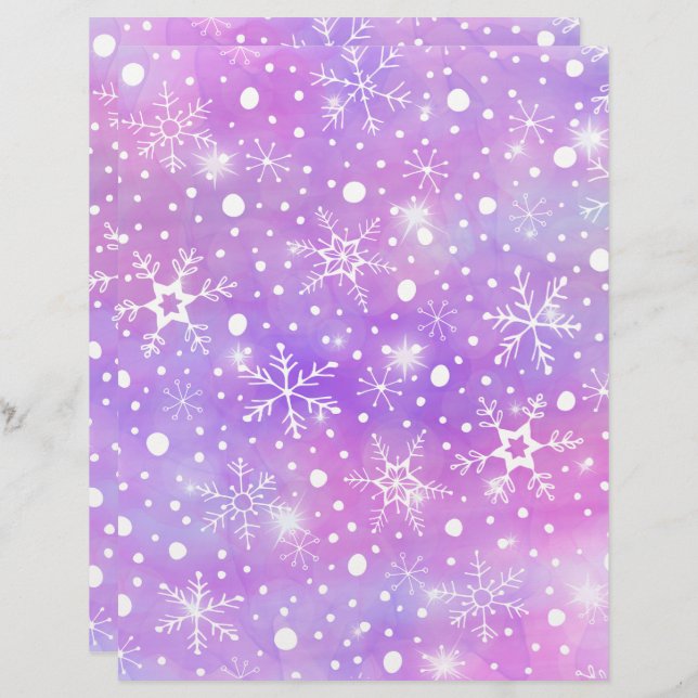 Dreamy Pink Snowflakes und Stars Scrapbook Paper (Vorne/Hinten)