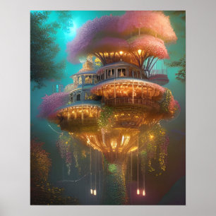 Dreamy Pink Treehouse Digitale Kunst Poster
