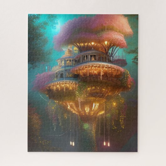 Dreamy Pink Treehouse Digitale Kunst Puzzle (Vertikal)
