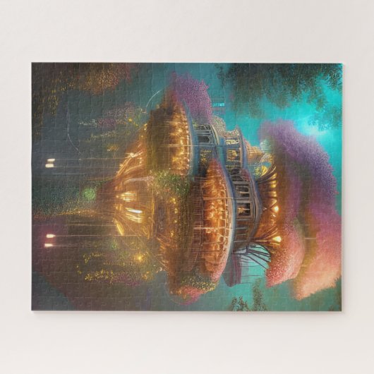 Dreamy Pink Treehouse Digitale Kunst Puzzle (Horizontal)