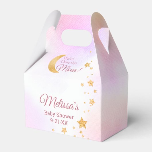Dreamy Pink Wir sind über der Mond Girl Babydusche Geschenkschachtel (Rückseite)
