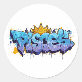 Dreamy Pisces Zodiac Graffiti Airbrush mit Crown Runder Aufkleber