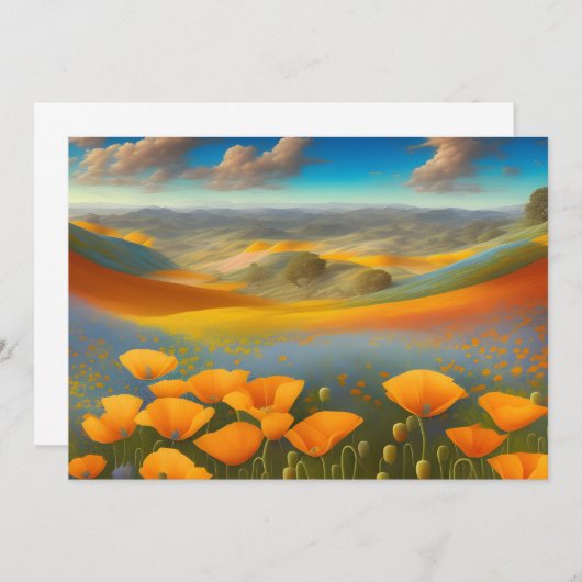 Dreamy Poppies Digital Art Flat Grußkarte (Vorne/Hinten)