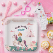 Dreamy Princess Riding Unicorn Square Papierplatte Pappteller (Party)