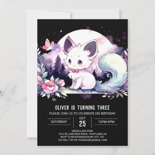 Dreamy Printable Cat Birthday Einladung (Vorderseite)