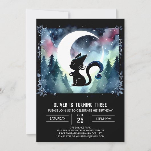 Dreamy Printable Cat Birthday Einladung (Vorderseite)