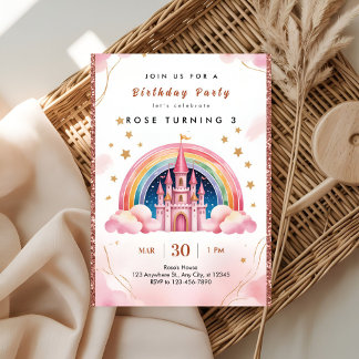 Dreamy Rainbow Princess Castle 3rd Birthday Einladung
