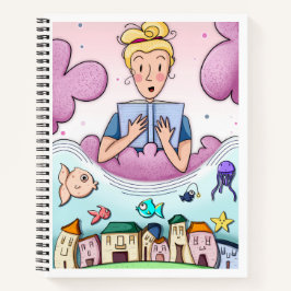 Dreamy Reading Illustration Spiral Notebook Notizblock