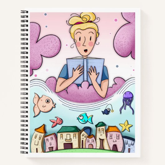 Dreamy Reading Illustration Spiral Notebook Notizblock (Vorderseite)