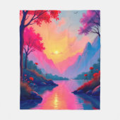 Dreamy River Sunset Serene Fantasy Mountains Fleecedecke (Vorderseite)