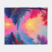 Dreamy River Sunset Serene Fantasy Mountains Fleecedecke (Vorderseite (Horizontal))
