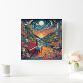 Dreamy Riverfront Harmonie Quadratische Wanduhr (Zuhause)