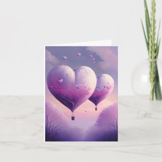 Dreamy Romantic Herz-Shaped Hot Air Ballon Karte (Vorderseite)