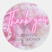 Dreamy Romantic Pink Peonies Floral Brautparty Runder Aufkleber (Vorderseite)