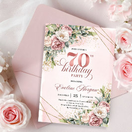 Dreamy Rose Gold Floral Greenery 70th Birthday  Einladung