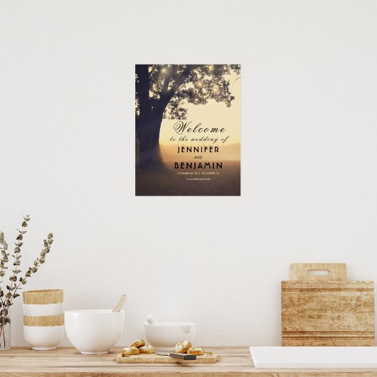 Dreamy Rustic Tree Lights Wedding Willkommenszeich Poster (Küche)