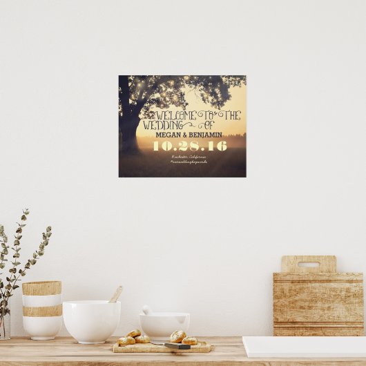 Dreamy Rustic Tree Lights Wedding Willkommenszeich Poster (Küche)