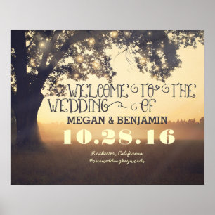 Dreamy Rustic Tree Lights Wedding Willkommenszeich Poster