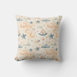 Dreamy Sailboats & Stars Throw Pillow Kissen