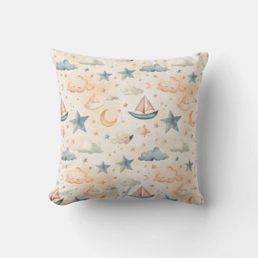 Dreamy Sailboats & Stars Throw Pillow Kissen (Vorderseite)