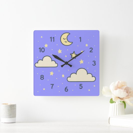Dreamy Sky - Baby Room Wall Clock Design Quadratische Wanduhr (Zuhause)