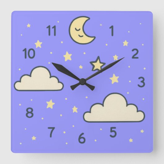 Dreamy Sky - Baby Room Wall Clock Design Quadratische Wanduhr (Vorderseite)