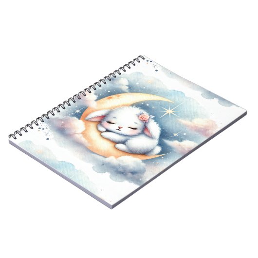 Dreamy Sleeping Bunny on Moon Notebook Notizblock (Linke Seite)